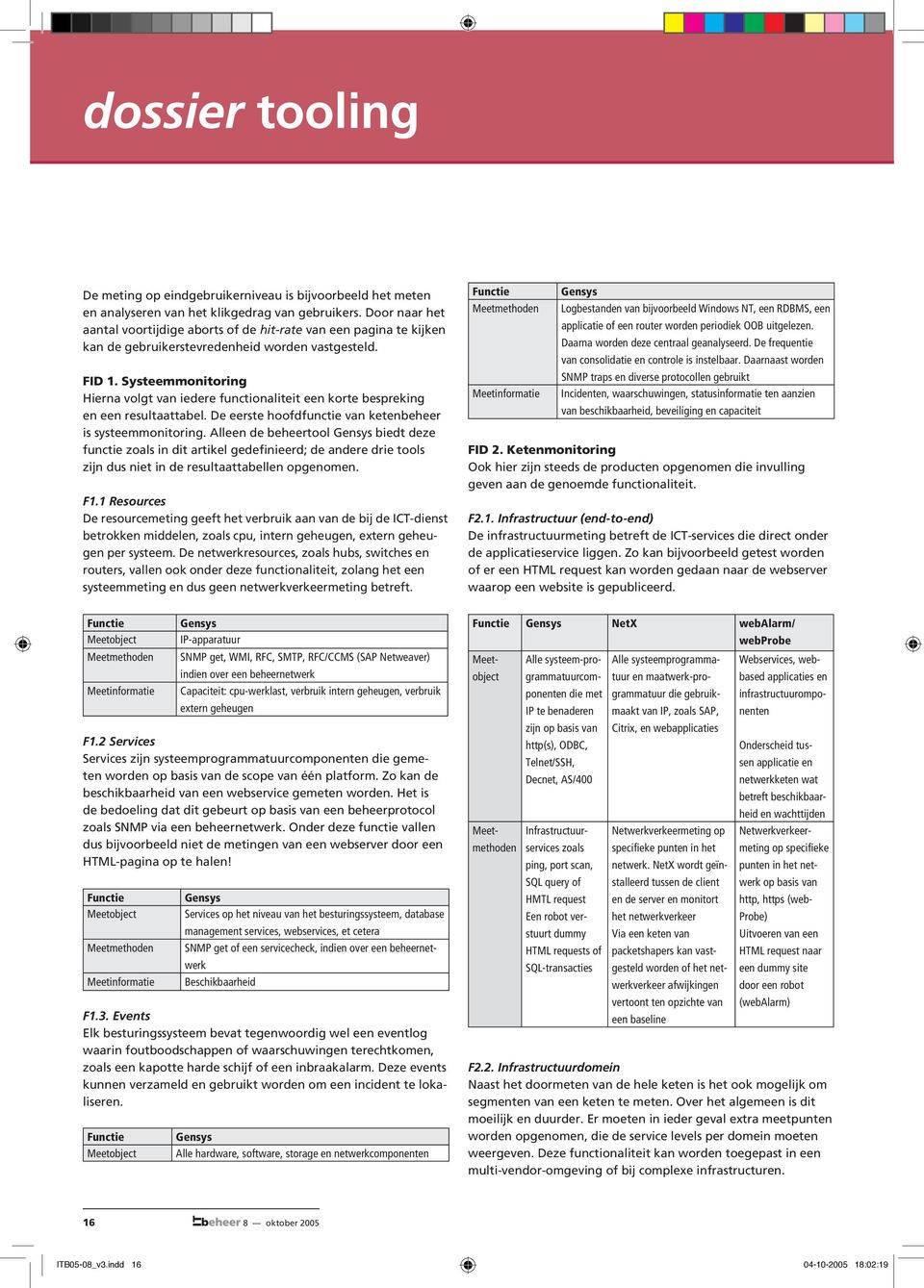 Systeemmonitoring Hierna volgt van iedere functionaliteit een korte bespreking en een resultaattabel. De eerste hoofdfunctie van ketenbeheer is systeemmonitoring.