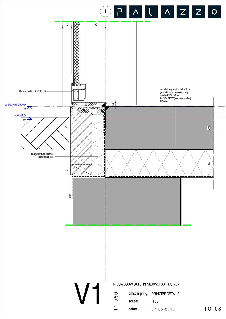 toepassint tapijt isolatie EPS 130mm Rc 3,5m2K/W (aan vloerranden)