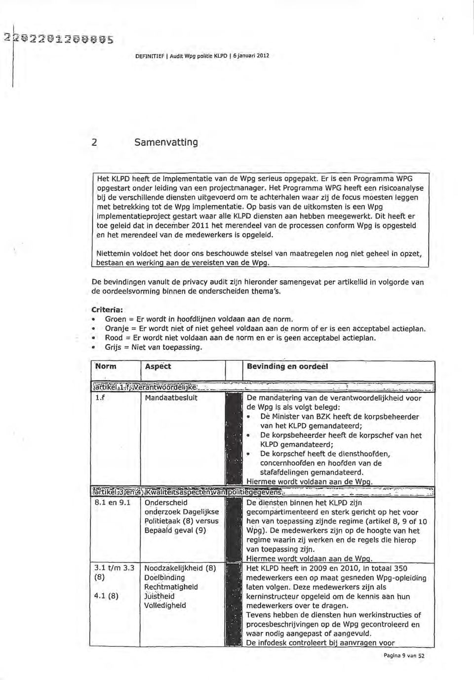 Op basis van de uitkomsten is een Wpg lmplementatieproject gestart waar aile KLPD diensten aan hebben meegewerkt.