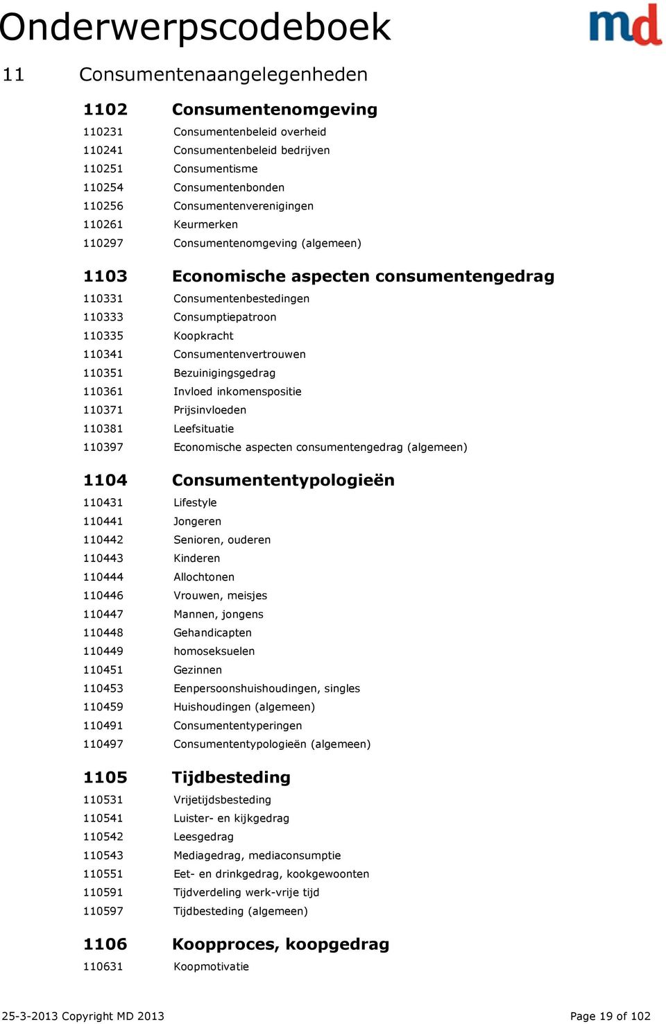 110341 Consumentenvertrouwen 110351 Bezuinigingsgedrag 110361 Invloed inkomenspositie 110371 Prijsinvloeden 110381 Leefsituatie 110397 Economische aspecten consumentengedrag (algemeen) 1104