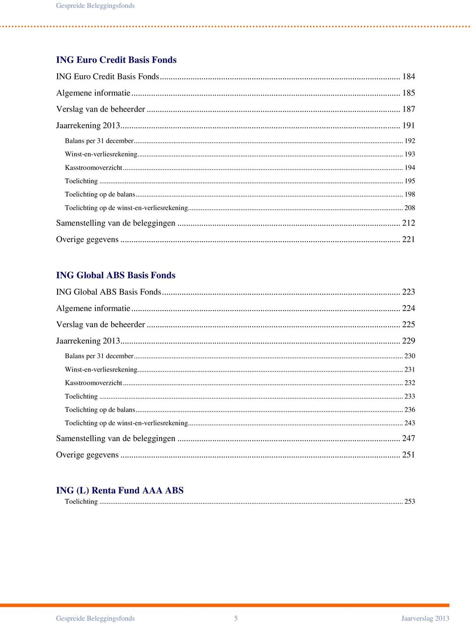 .. 212 Overige gegevens... 221 ING Global ABS Basis Fonds ING Global ABS Basis Fonds... 223 Algemene informatie... 224 Verslag van de beheerder... 225 Jaarrekening 2013... 229 Balans per 31 december.