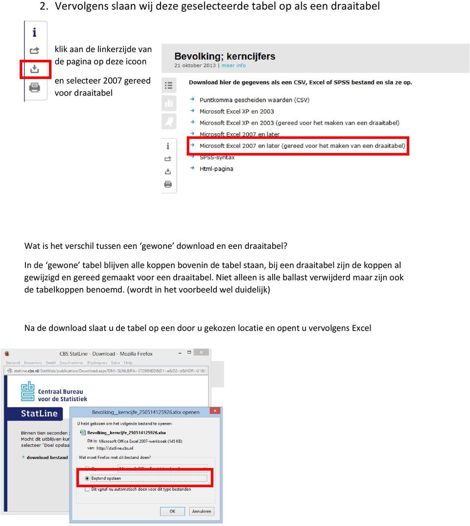 In de gewone tabel blijven alle koppen bovenin de tabel staan, bij een draaitabel zijn de koppen al gewijzigd en gereed gemaakt voor een