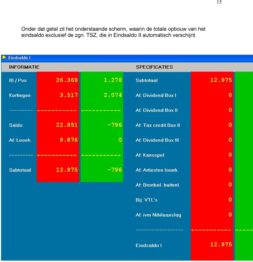 het eindsaldo exclusief de zgn.