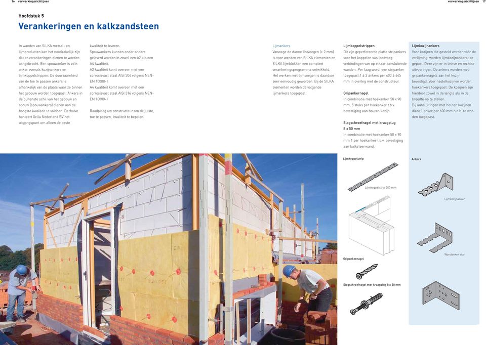Voor kozijnen die gesteld worden vóór de dat er verankeringen dienen te worden geleverd worden in zowel een A2 als een is voor wanden van SILKA elementen en voor het koppelen van loodvoeg-