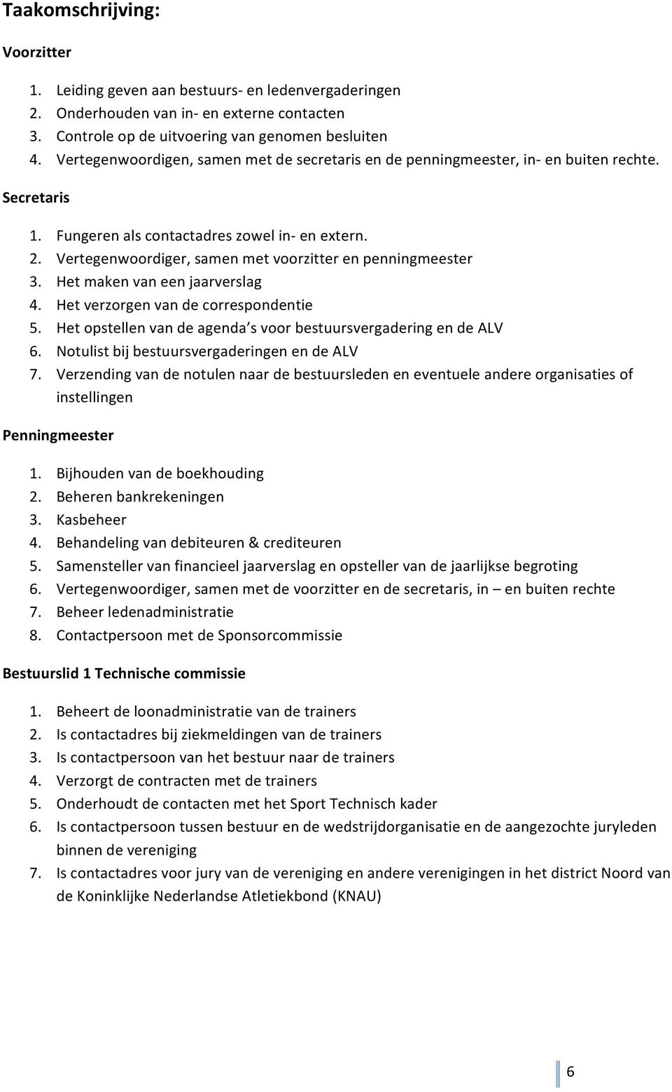 Vertegenwoordiger, samen met voorzitter en penningmeester 3. Het maken van een jaarverslag 4. Het verzorgen van de correspondentie 5.