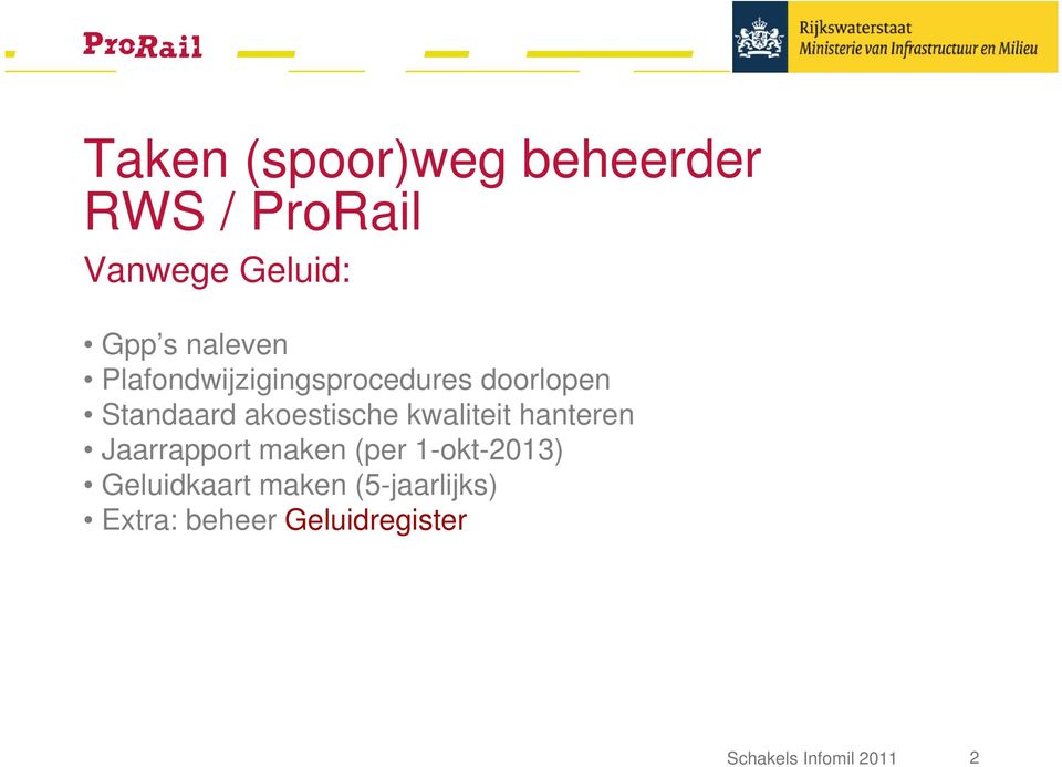 kwaliteit hanteren Jaarrapport maken (per 1-okt-2013) Geluidkaart