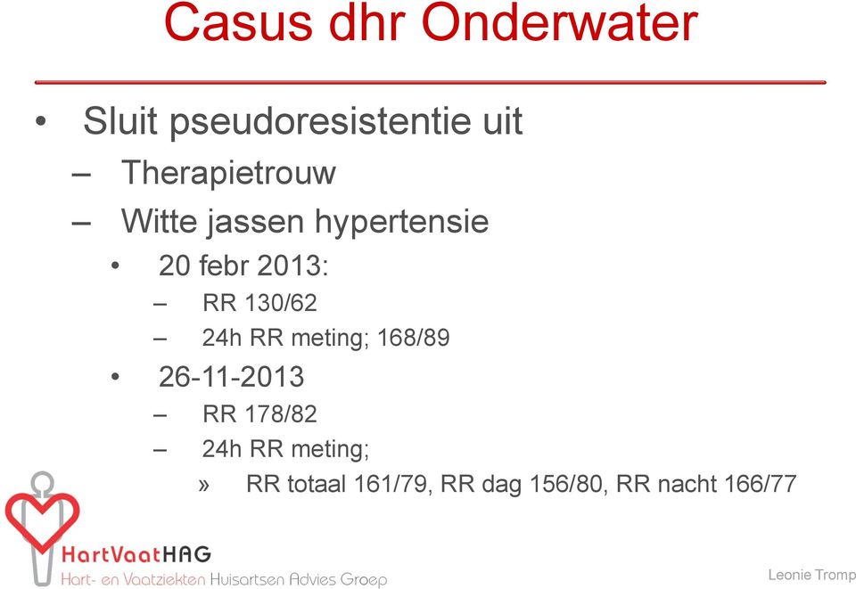 130/62 24h RR meting; 168/89 26-11-2013 RR 178/82 24h RR