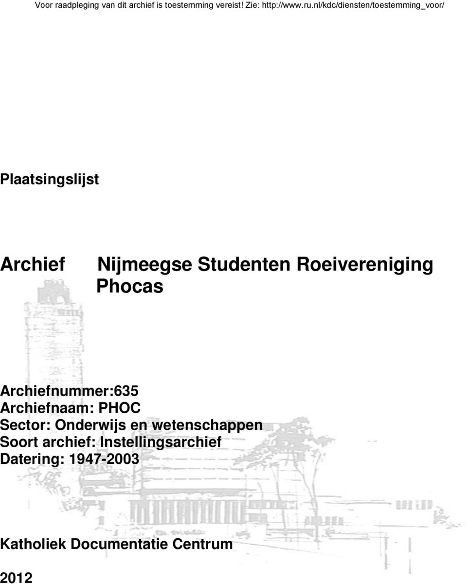 PHOC Sector: Onderwijs en wetenschappen Soort archief: