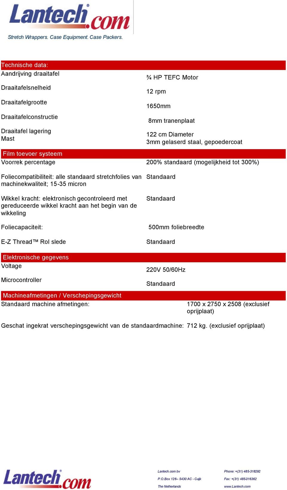 elektronisch gecontroleerd met gereduceerde wikkel kracht aan het begin van de wikkeling Foliecapaciteit: E-Z Thread Rol slede Elektronische gegevens Voltage Microcontroller Machineafmetingen /