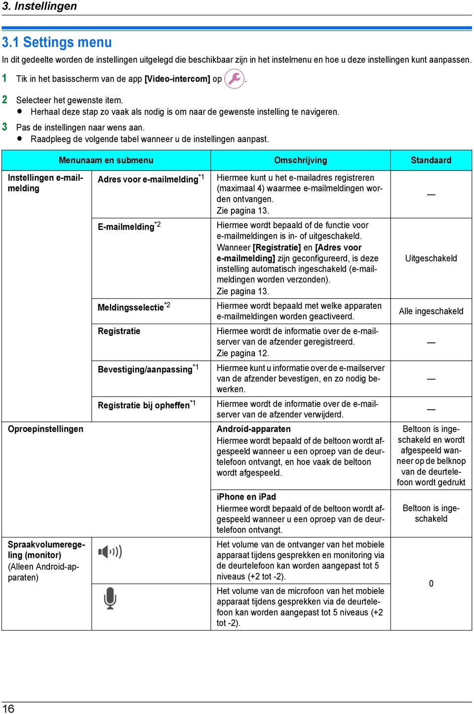 3 Pas de instellingen naar wens aan. aadpleeg de volgende tabel wanneer u de instellingen aanpast.