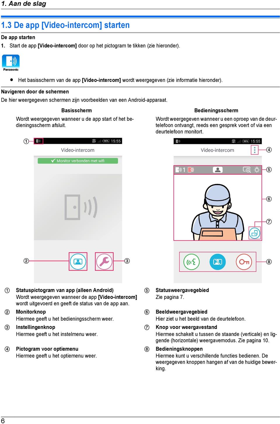 Basisscherm Bedieningsscherm Wordt weergegeven wanneer u de app start of het bedieningsscherm afsluit.