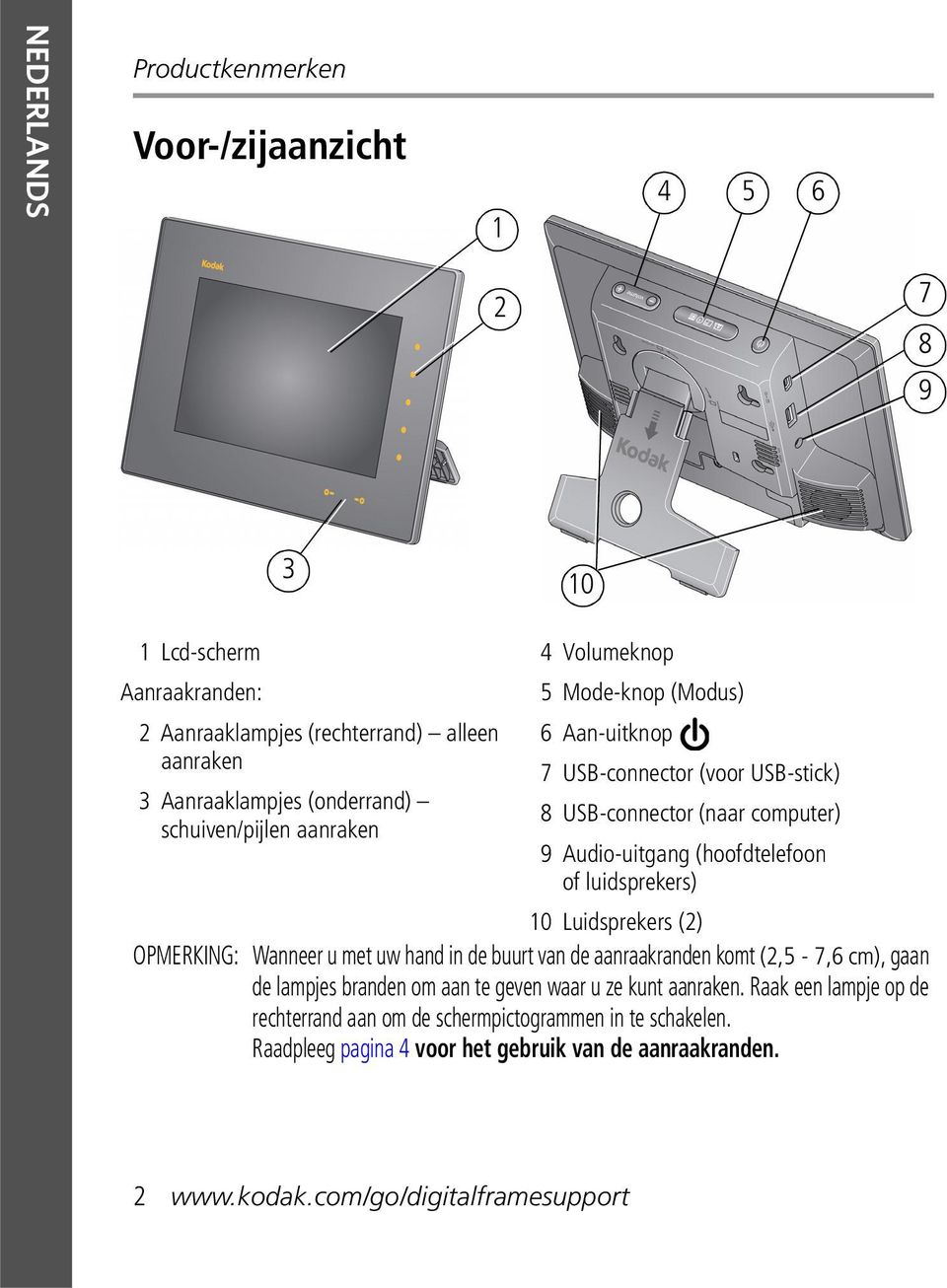 luidsprekers) 10 Luidsprekers (2) OPMERKING: Wanneer u met uw hand in de buurt van de aanraakranden komt (2,5-7,6 cm), gaan de lampjes branden om aan te geven waar u ze kunt