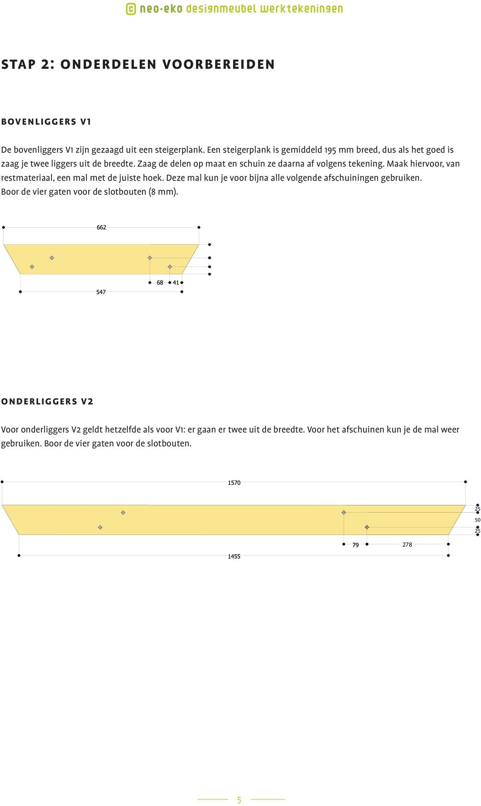 Maak hiervoor, van restmateriaal, een mal met de juiste hoek. Deze mal kun je voor bijna alle volgende afschuiningen gebruiken.