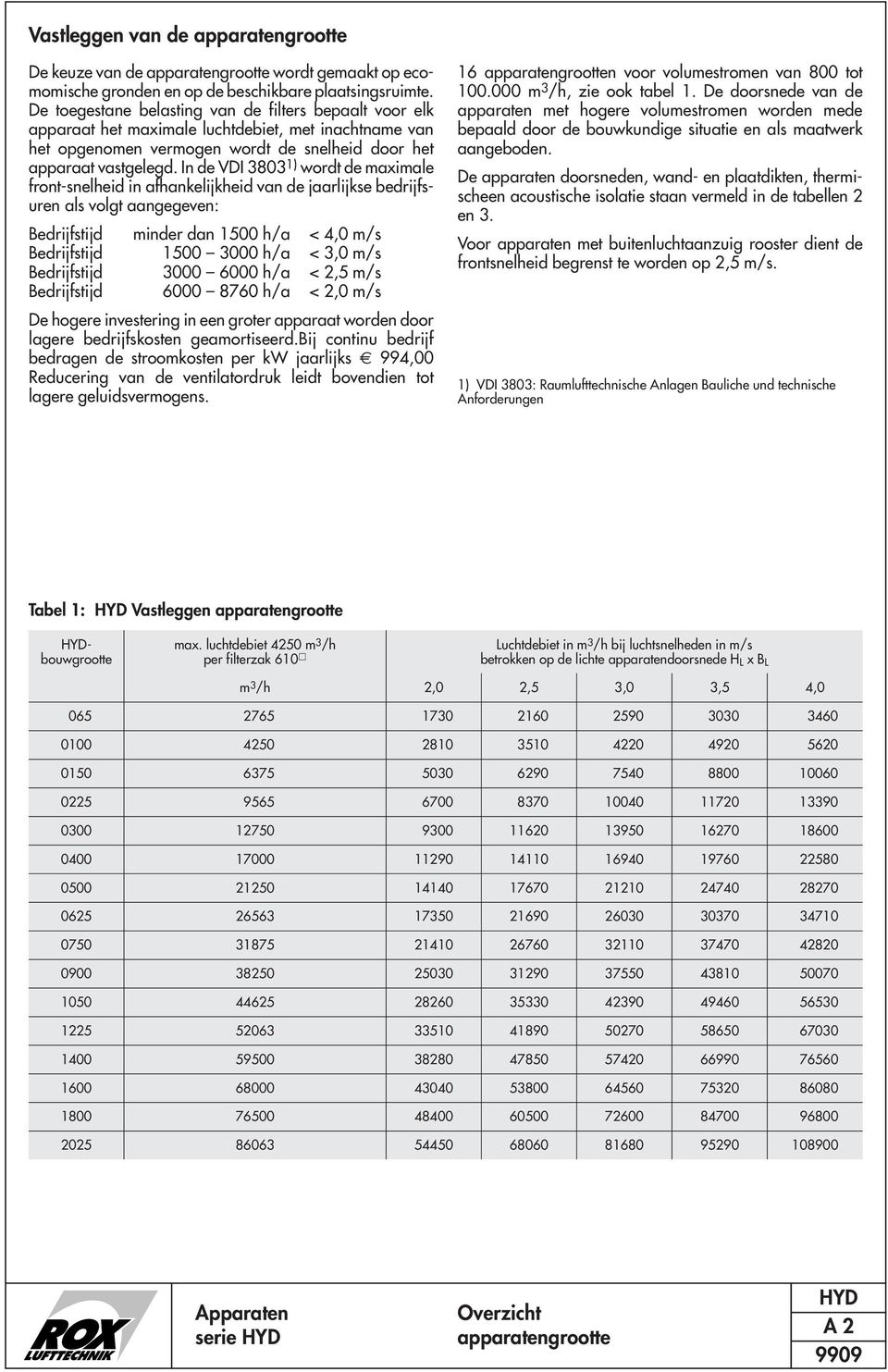 In de VDI 3803 1) wordt de maximale front-snelheid in afhankelijkheid van de jaarlijkse bedrijfsuren als volgt aangegeven: edrijfstijd minder dan 1500 h/a < 4,0 m/s edrijfstijd 1500 3000 h/a < 3,0