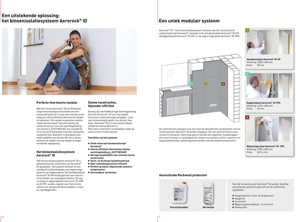 1 Standaard plaat Afmeting: 1200 x 600 mm Dikte: 50 mm 2 2 1 3 Perfecte thermische isolatie Met het nieuwe Aerorock ID van Rockwool krijgt binnenisolatie van buitenmuren een nieuwe dimensie.