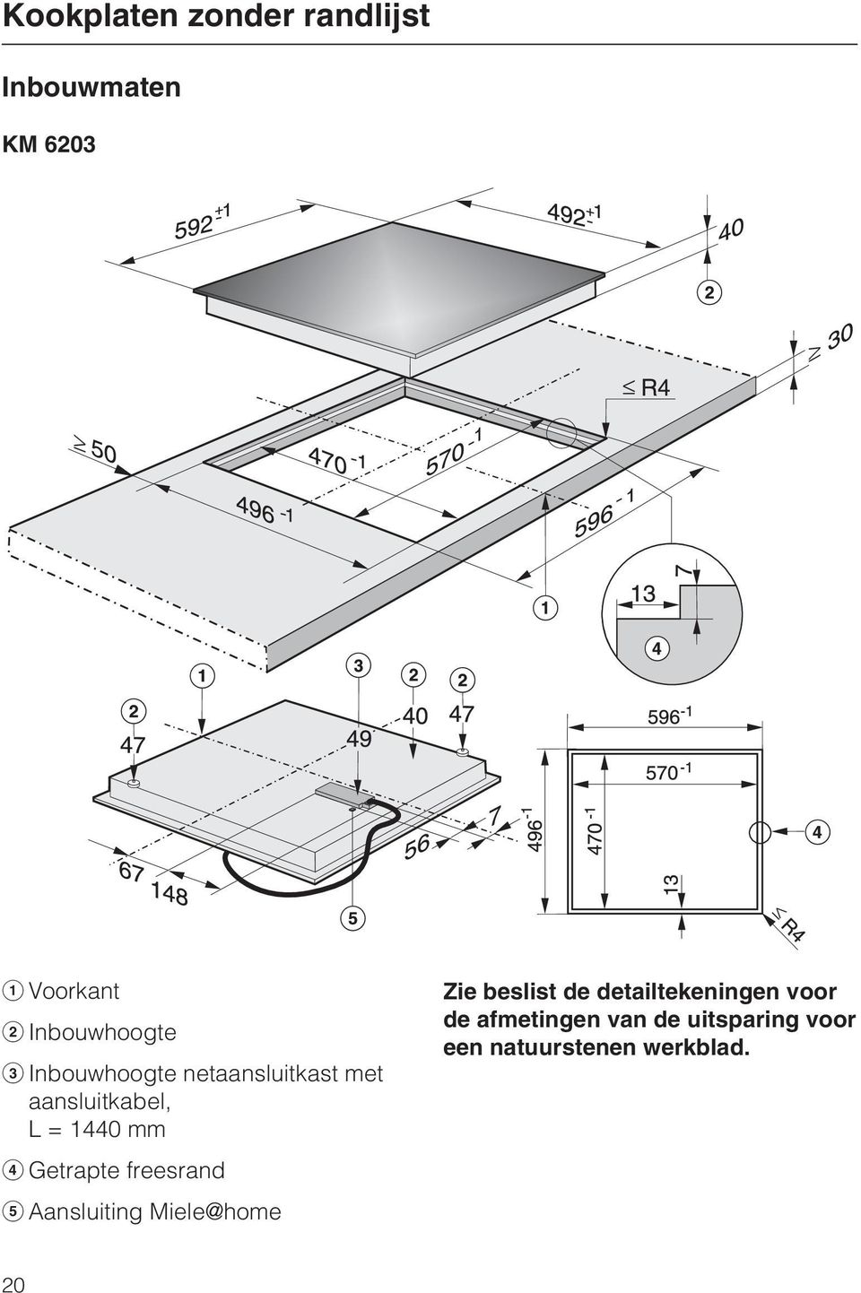 mm d Getrapte freesrand e Aansluiting Miele home Zie beslist de