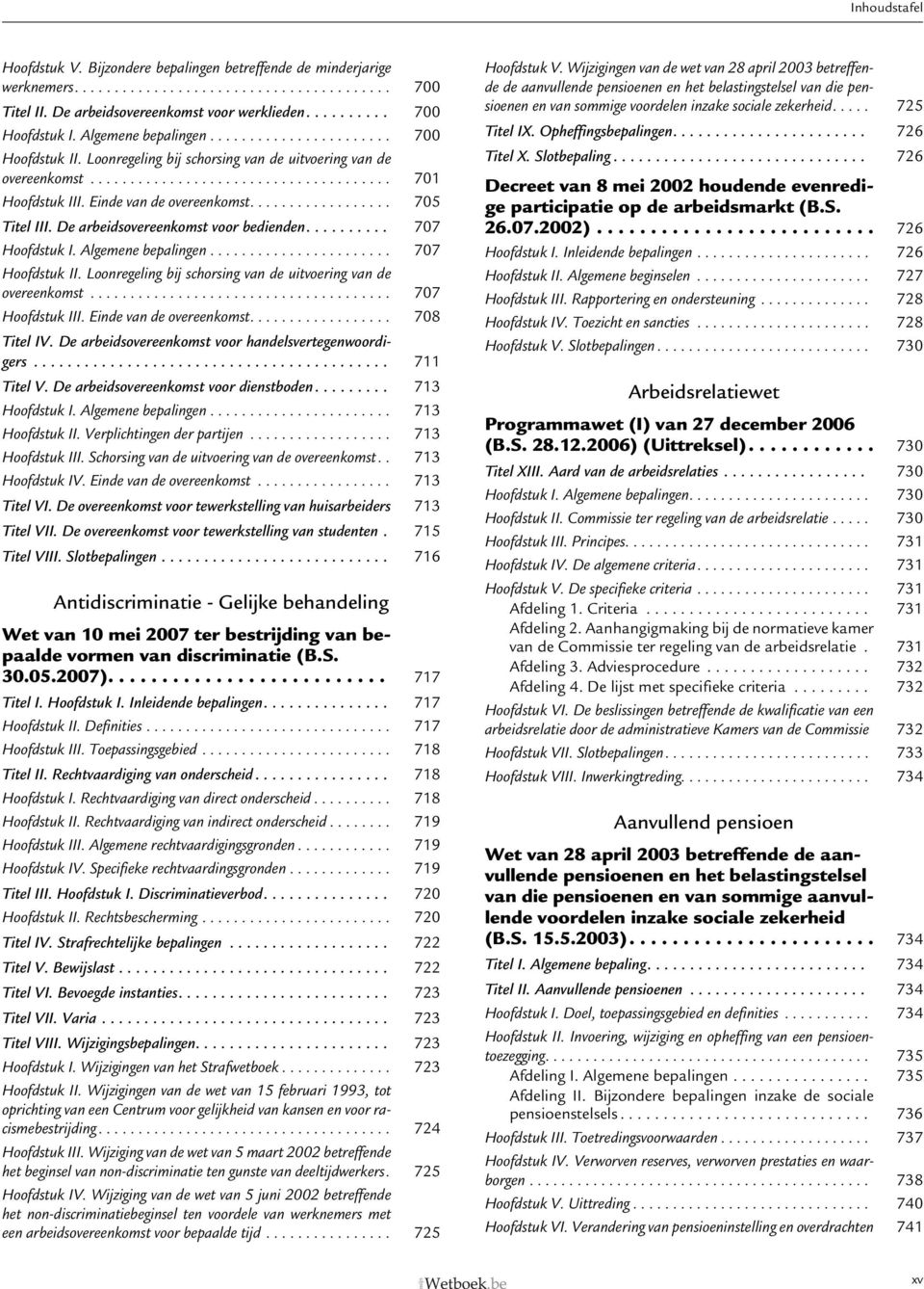 Einde van de overeenkomst.................. 705 Titel III. De arbeidsovereenkomst voor bedienden.......... 707 Hoofdstuk I. Algemene bepalingen....................... 707 Hoofdstuk II.