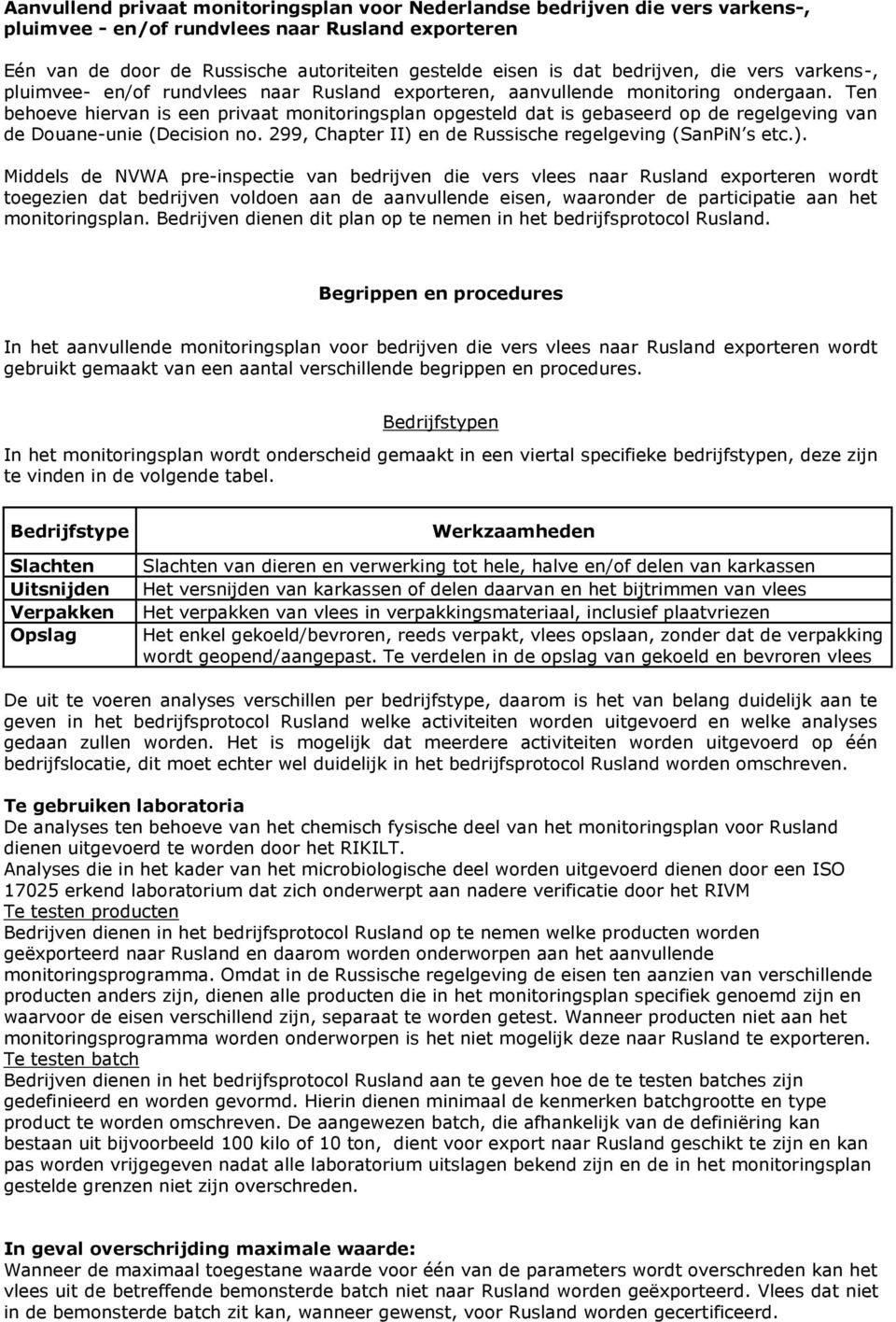 Ten behoeve hiervan is een privaat monitoringsplan opgesteld dat is gebaseerd op de regelgeving van de Douane-unie (Decision no. 299, Chapter II) 