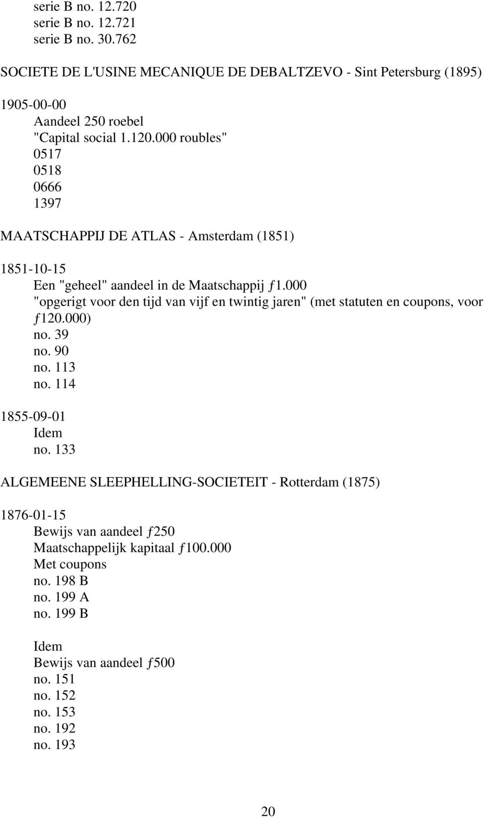 000 "opgerigt voor den tijd van vijf en twintig jaren" (met statuten en coupons, voor ƒ120.000) no. 39 no. 90 no. 113 no. 114 1855-09-01 Idem no.