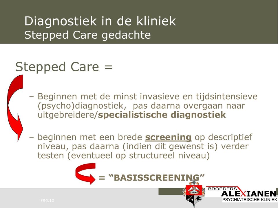 uitgebreidere/specialistische diagnostiek beginnen met een brede screening op descriptief