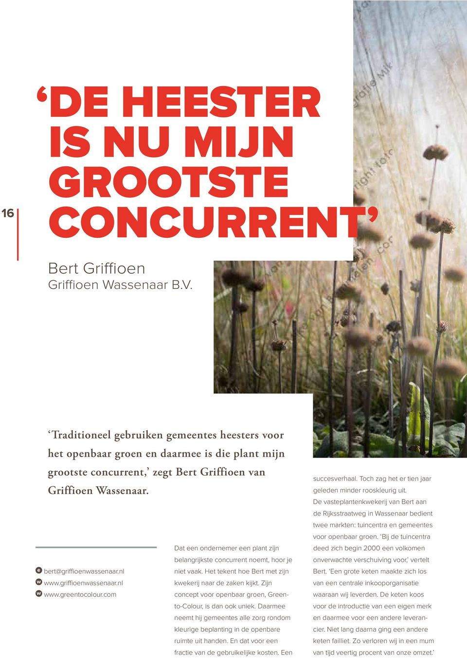 Dat een ondernemer een plant zijn belangrijkste concurrent noemt, hoor je e bert@griffioenwassenaar.nl niet vaak. Het tekent hoe Bert met zijn w www.griffioenwassenaar.nl kwekerij naar de zaken kijkt.