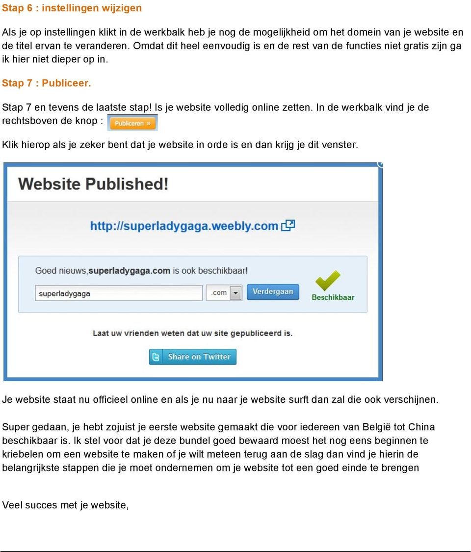 In de werkbalk vind je de rechtsboven de knop : Klik hierop als je zeker bent dat je website in orde is en dan krijg je dit venster.