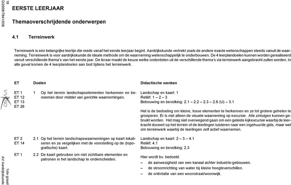 De 4 leerplandoelen kunnen worden gerealiseerd vanuit verschillende thema s van het eerste jaar.