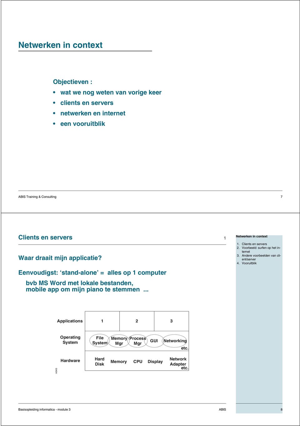 .. Netwerken in context 1. Clients en servers 2. Voorbeeld: surfen op het internet 3. Andere voorbeelden van client/server 4.