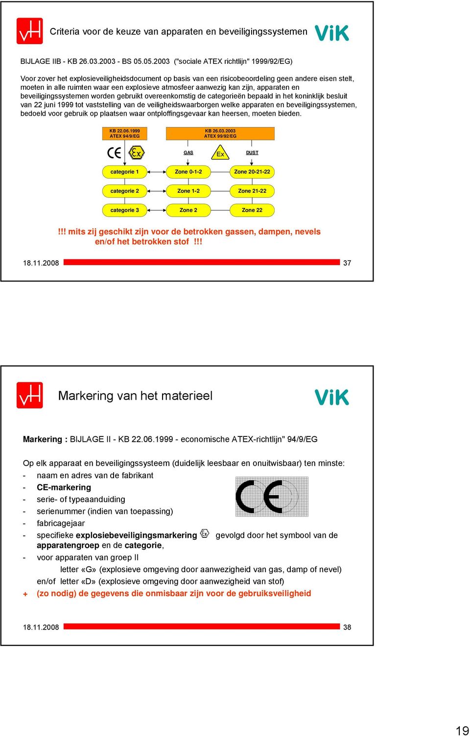 atmosfeer aanwezig kan zijn, apparaten en beveiligingssystemen worden gebruikt overeenkomstig de categorieën bepaald in het koninklijk besluit van 22 juni 1999 tot vaststelling van de