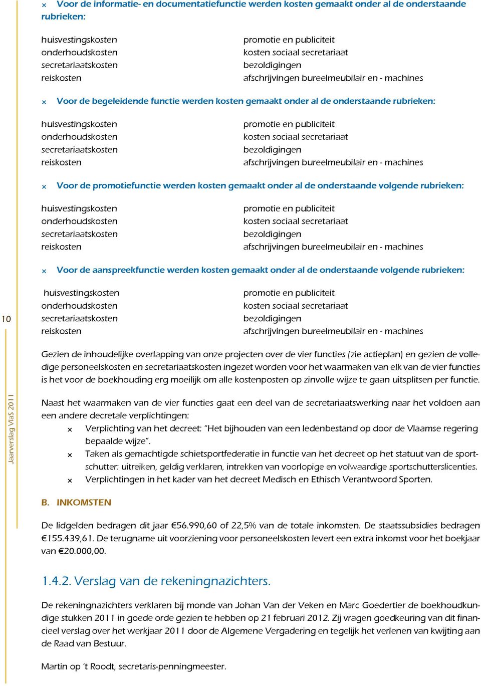 onderhoudskosten secretariaatskosten reiskosten promotie en publiciteit kosten sociaal secretariaat bezoldigingen afschrijvingen bureelmeubilair en - machines Voor de promotiefunctie werden kosten