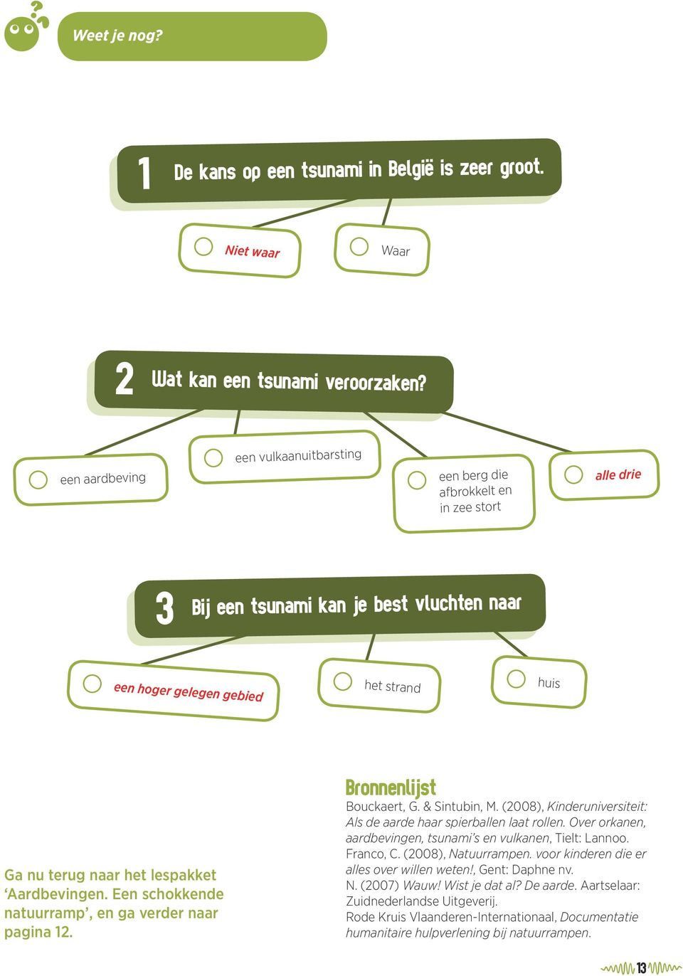 lespakket Aardbevingen. Een schokkende natuurramp, en ga verder naar pagina 12. Bronnenlijst Bouckaert, G. & Sintubin, M. (2008), Kinderuniversiteit: Als de aarde haar spierballen laat rollen.