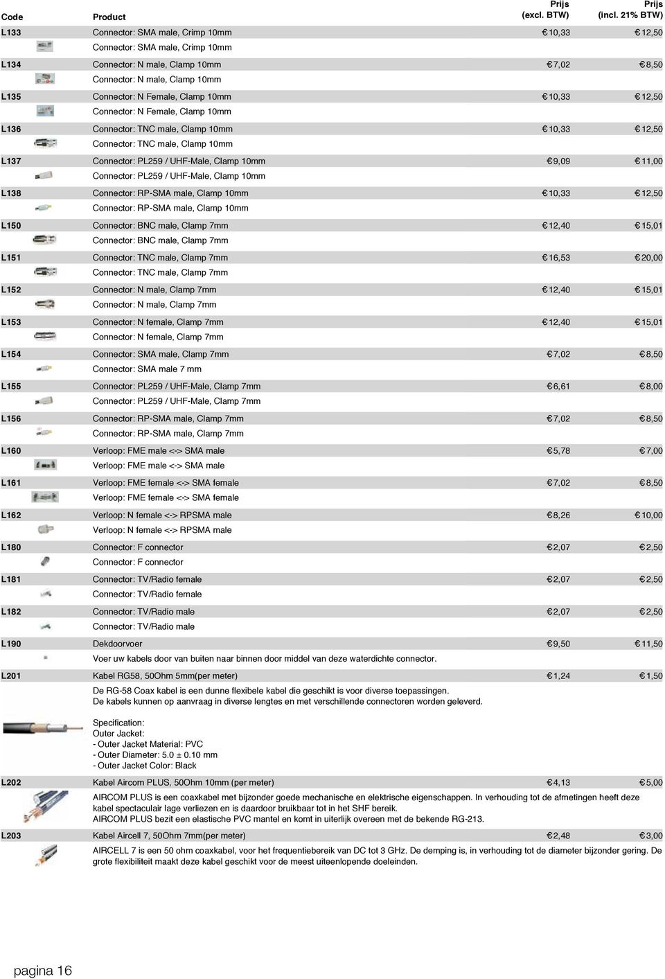 10mm Connector: PL259 / UHF-Male, Clamp 10mm 9,09 11,00 Connector: PL259 / UHF-Male, Clamp 10mm Connector: RP-SMA male, Clamp 10mm 10,33 12,50 Connector: RP-SMA male, Clamp 10mm Connector: BNC male,