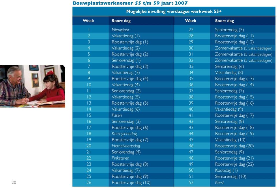 vakantiedagen) 7 Roostervrije dag (3) 33 Seniorendag (6) 8 Vakantiedag (3) 34 Vakantiedag (8) 9 Roostervrije dag (4) 35 Roostervrije dag (13) 10 Vakantiedag (4) 36 Roostervrije dag (14) 11