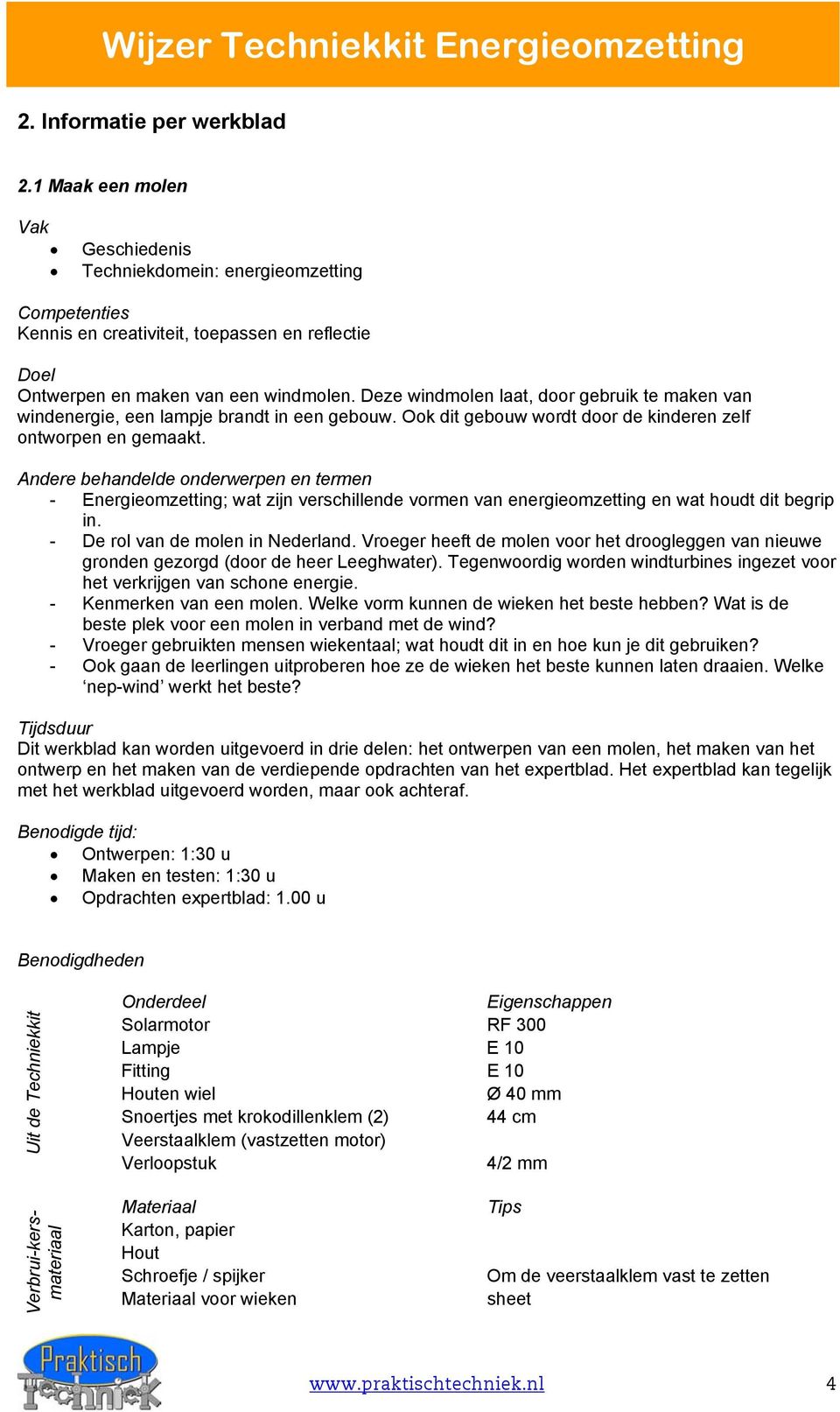 Andere behandelde onderwerpen en termen - Energieomzetting; wat zijn verschillende vormen van energieomzetting en wat houdt dit begrip in. - De rol van de molen in Nederland.