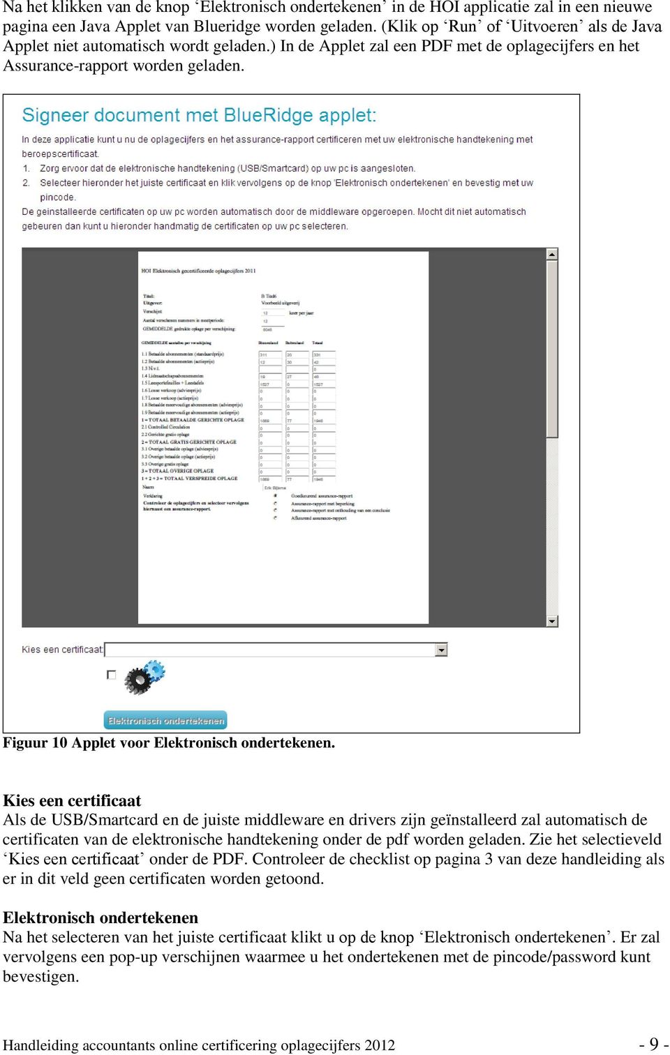 Figuur 10 Applet voor Elektronisch ondertekenen.