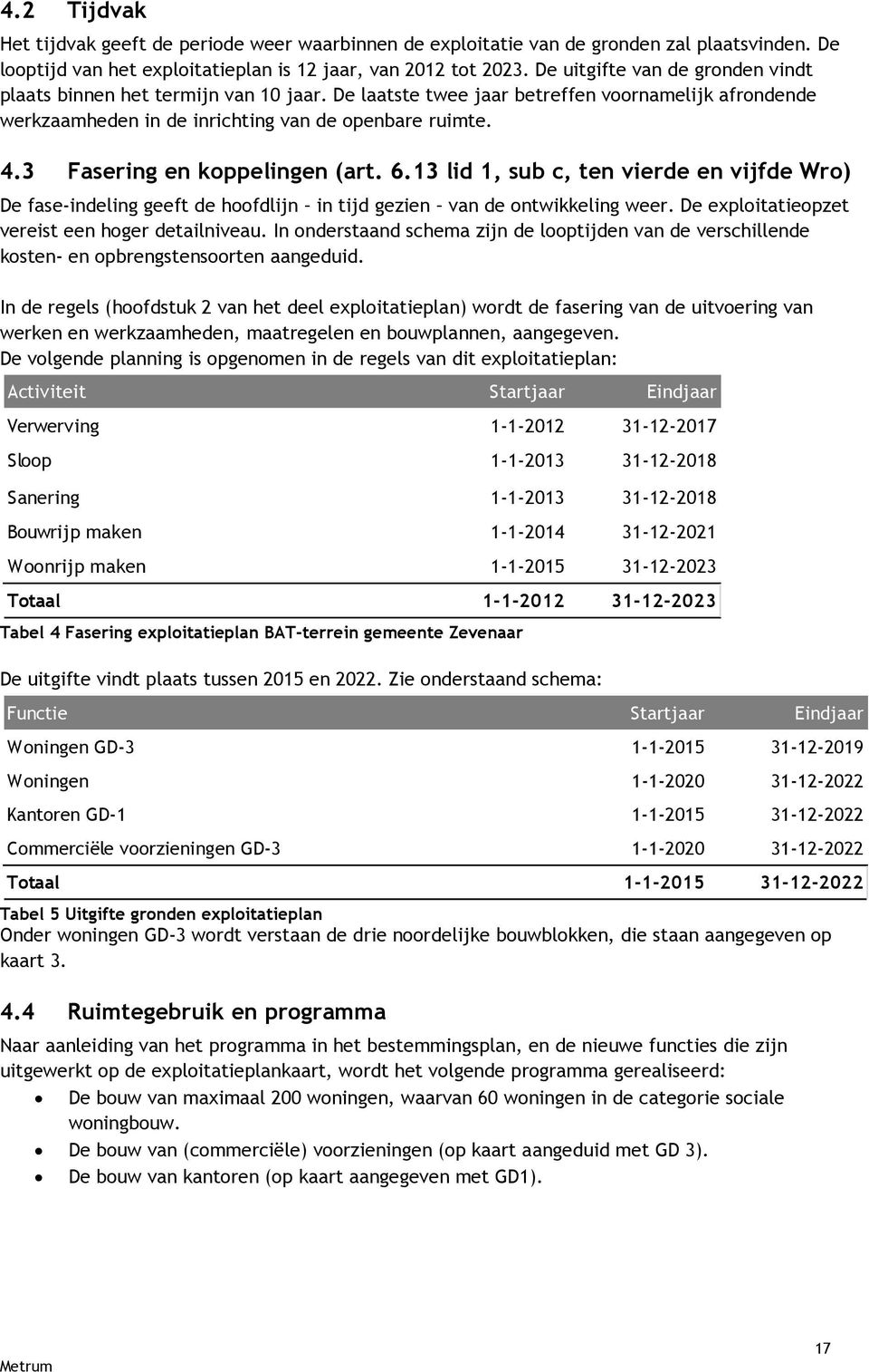 3 Fasering en koppelingen (art. 6.13 lid 1, sub c, ten vierde en vijfde Wro) De fase-indeling geeft de hoofdlijn in tijd gezien van de ontwikkeling weer.