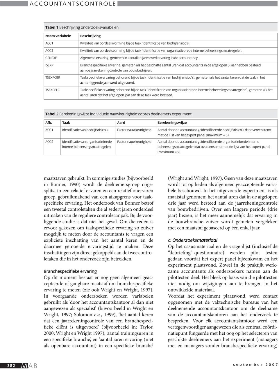 Algemene ervaring, gemeten in aantallen jaren werkervaring in de accountancy.