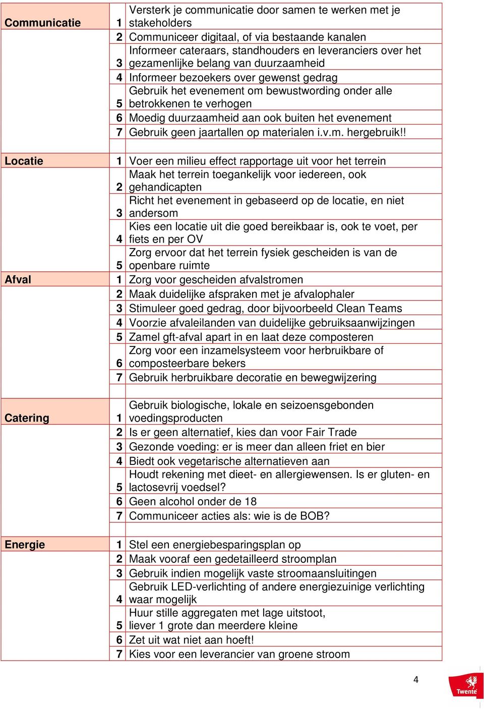 evenement 7 Gebruik geen jaartallen op materialen i.v.m. hergebruik!