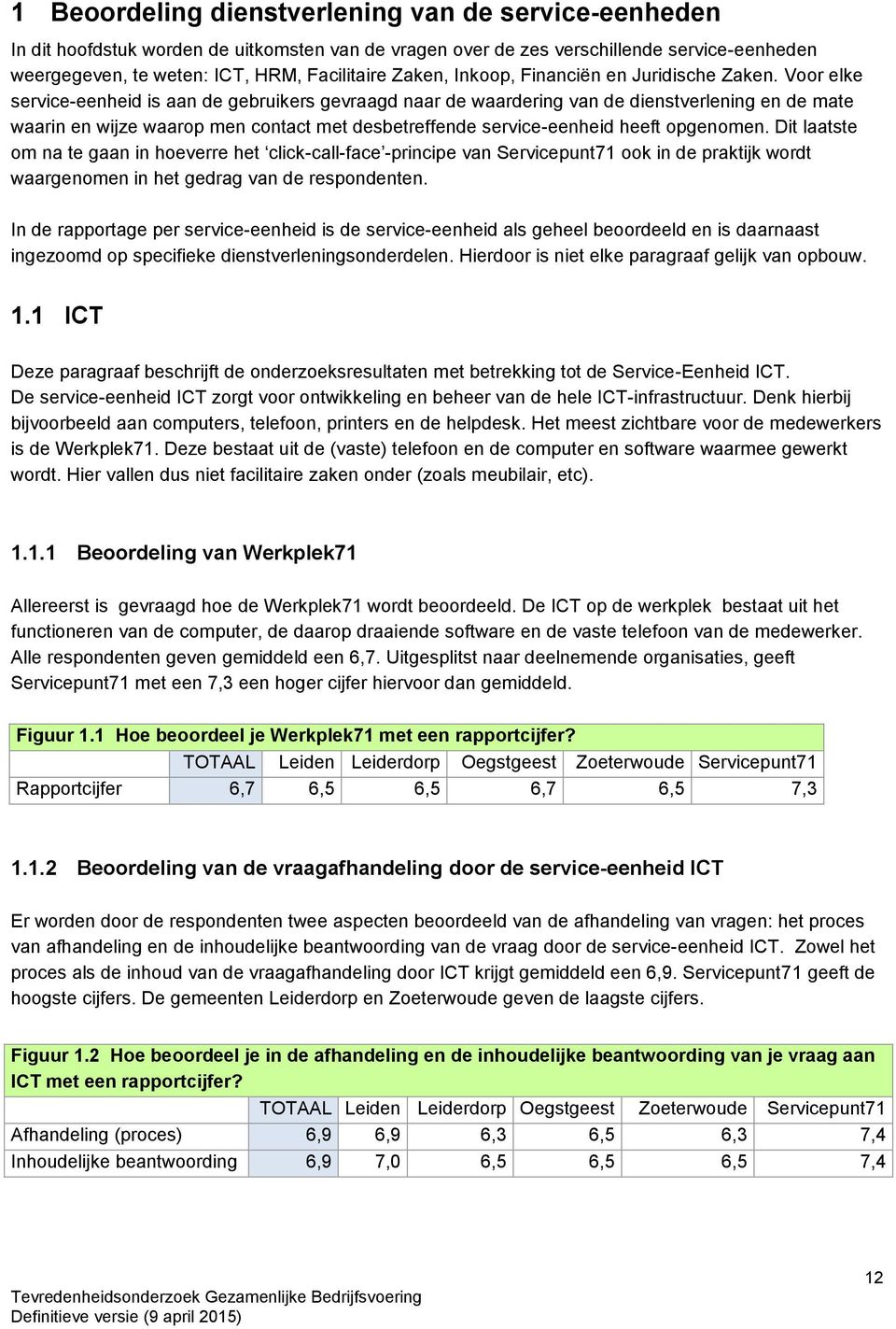 Voor elke service-eenheid is aan de gebruikers gevraagd naar de waardering van de dienstverlening en de mate waarin en wijze waarop men contact met desbetreffende service-eenheid heeft opgenomen.