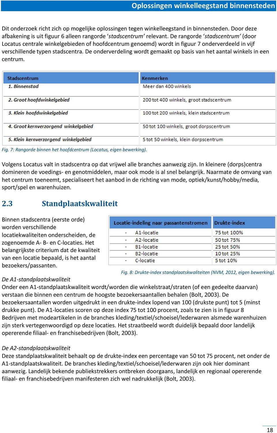 De onderverdeling wordt gemaakt op basis van het aantal winkels in een centrum. Fig. 7: Rangorde binnen het hoofdcentrum (Locatus, eigen bewerking).