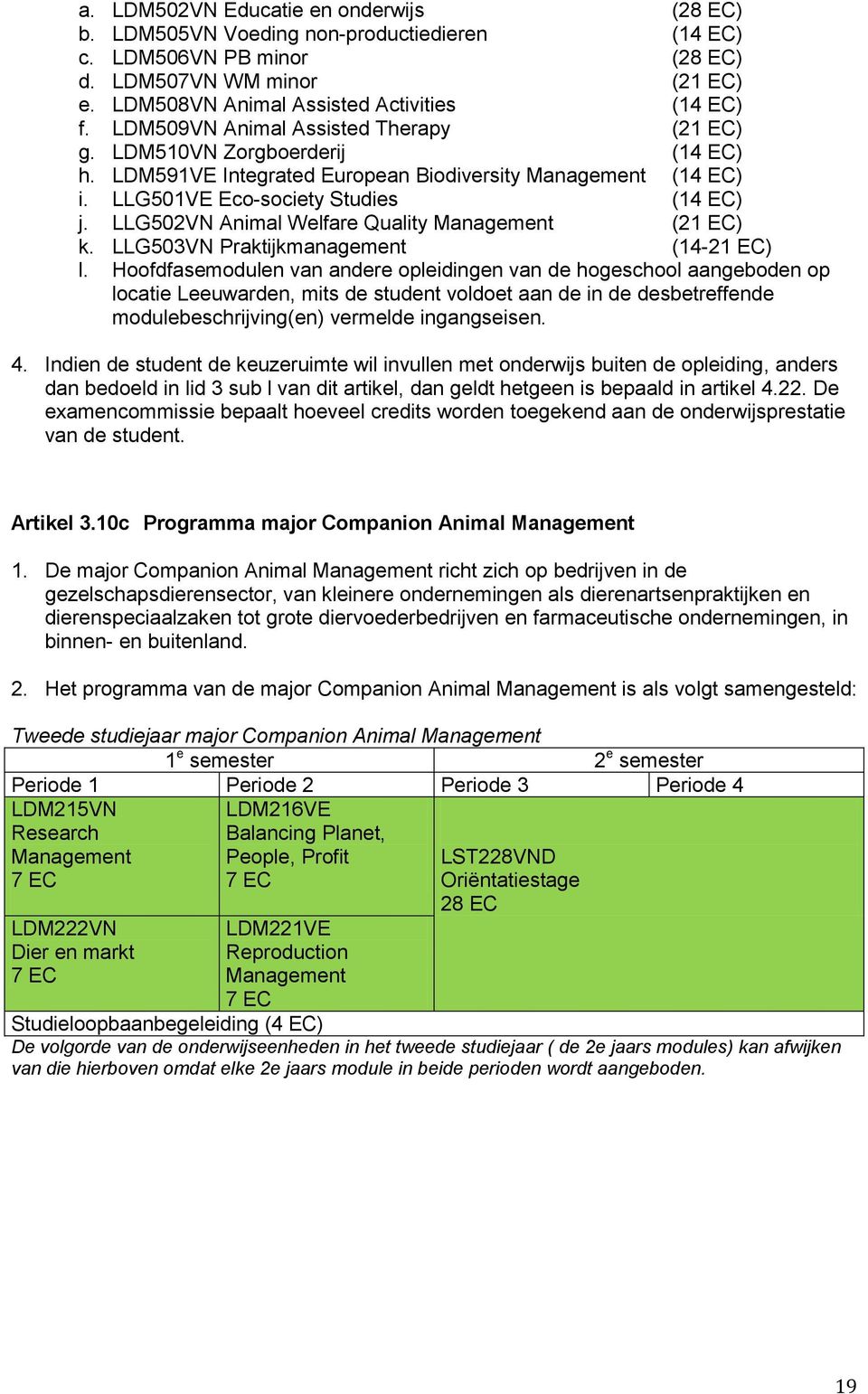 LLG502VN Animal Welfare Quality Management (21 EC) k. LLG503VN Praktijkmanagement (14-21 EC) l.
