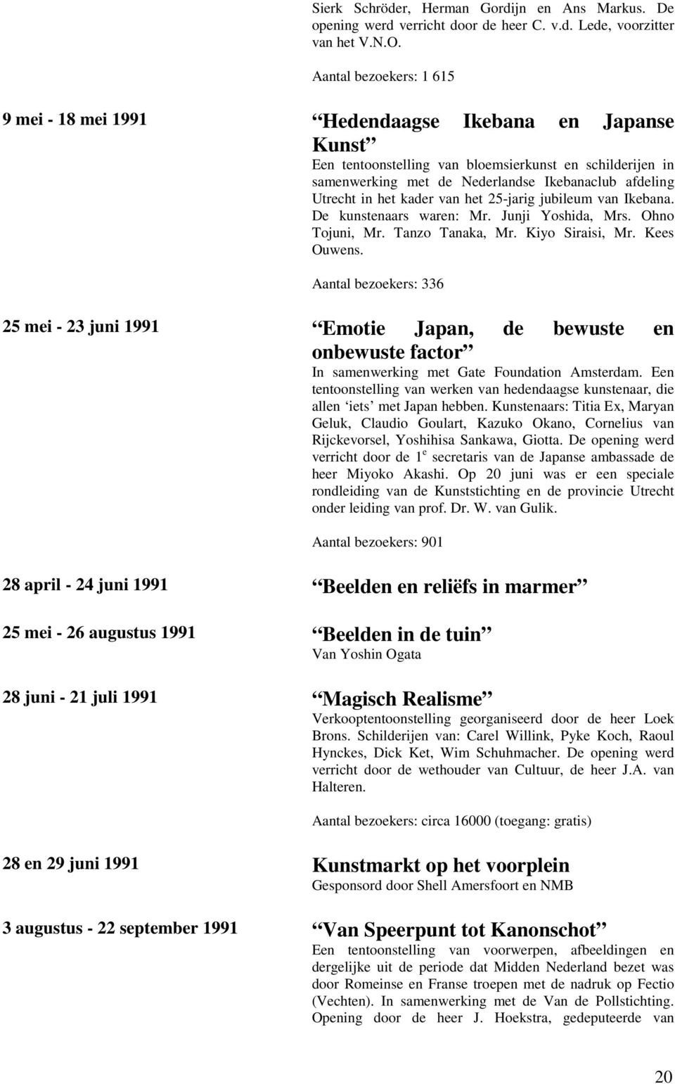 in het kader van het 25-jarig jubileum van Ikebana. De kunstenaars waren: Mr. Junji Yoshida, Mrs. Ohno Tojuni, Mr. Tanzo Tanaka, Mr. Kiyo Siraisi, Mr. Kees Ouwens.