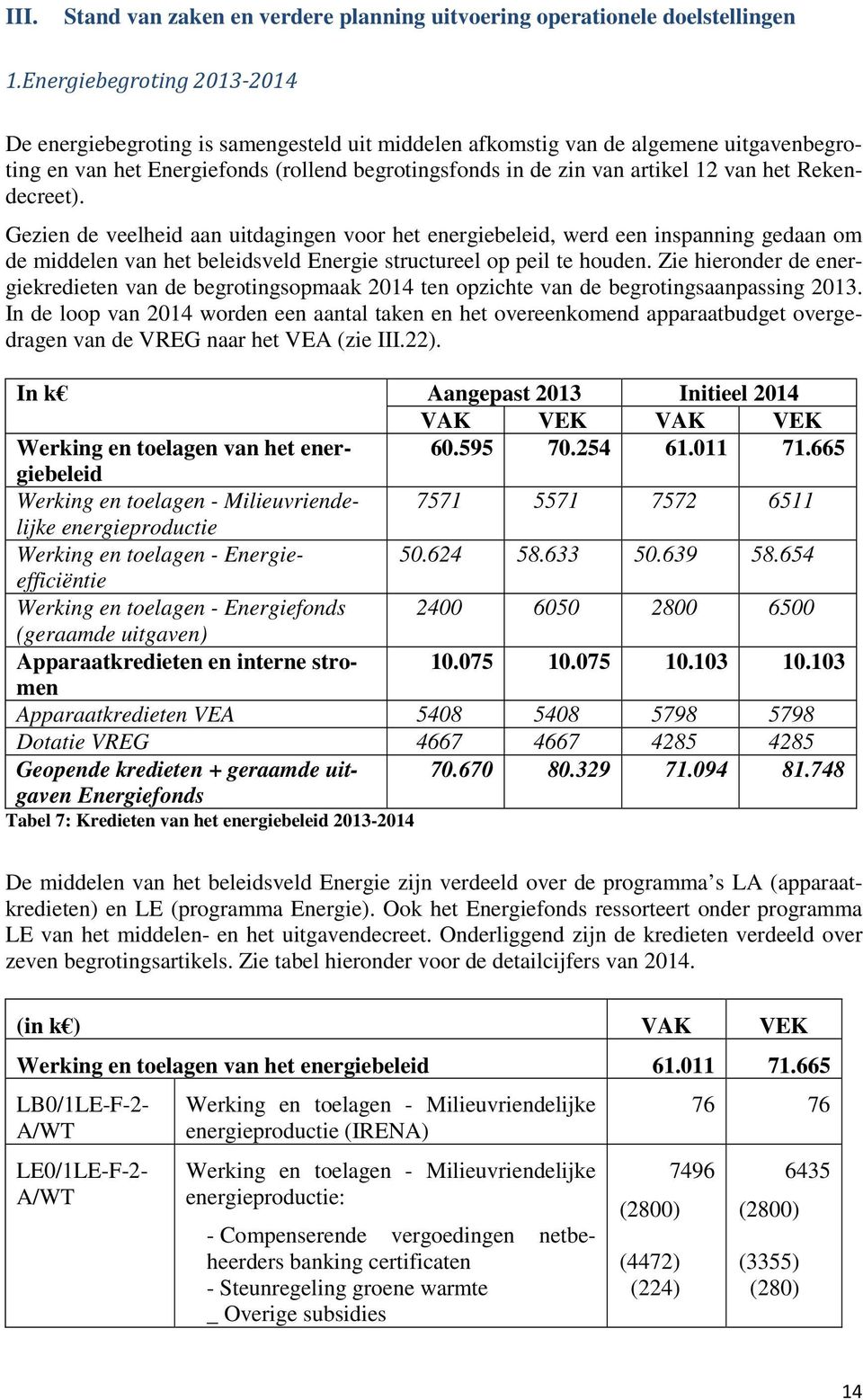 het Rekendecreet). Gezien de veelheid aan uitdagingen voor het energiebeleid, werd een inspanning gedaan om de middelen van het beleidsveld Energie structureel op peil te houden.