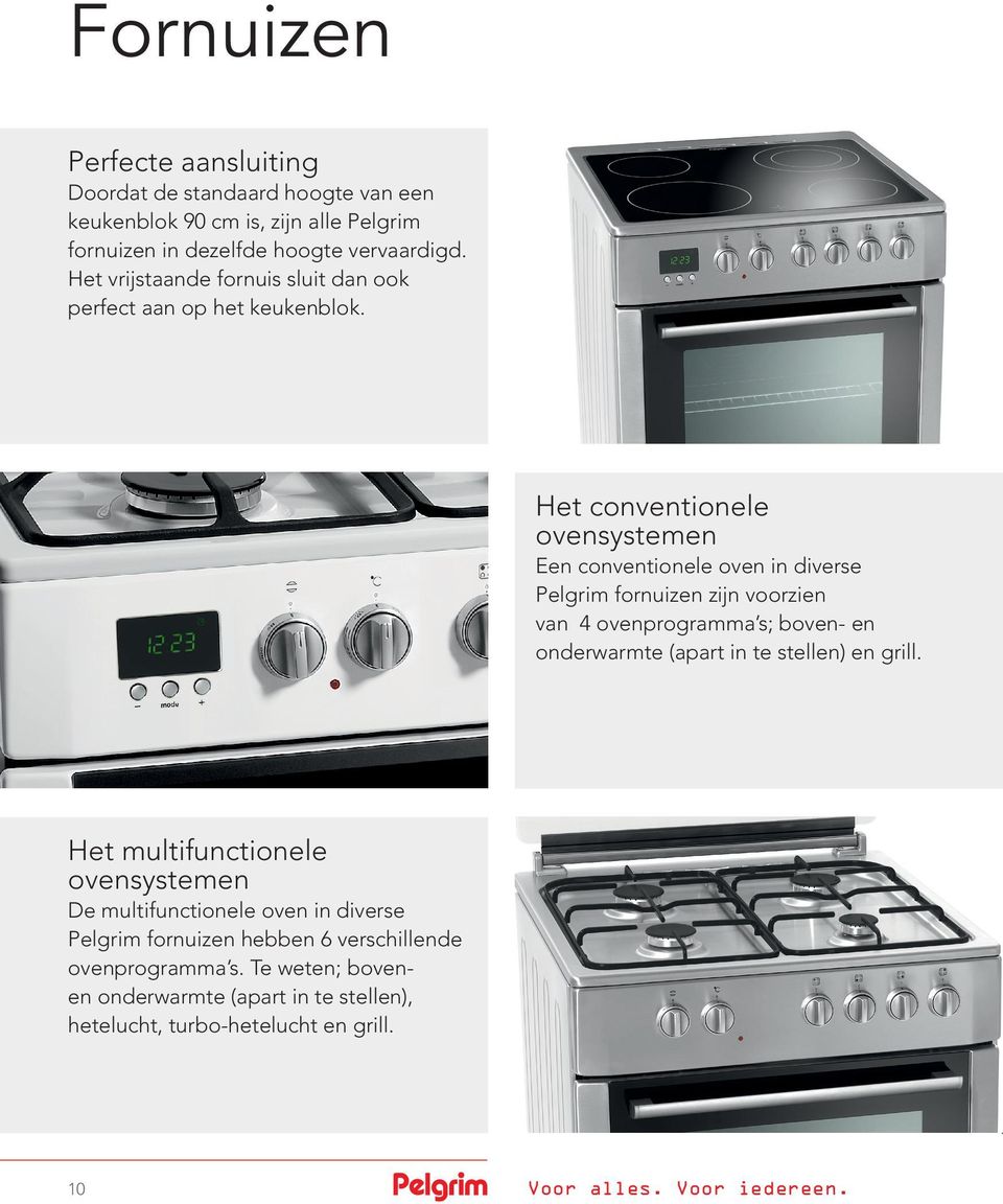 Het conventionele ovensystemen Een conventionele oven in diverse Pelgrim fornuizen zijn voorzien van 4 ovenprogramma s; boven- en onderwarmte (apart in te