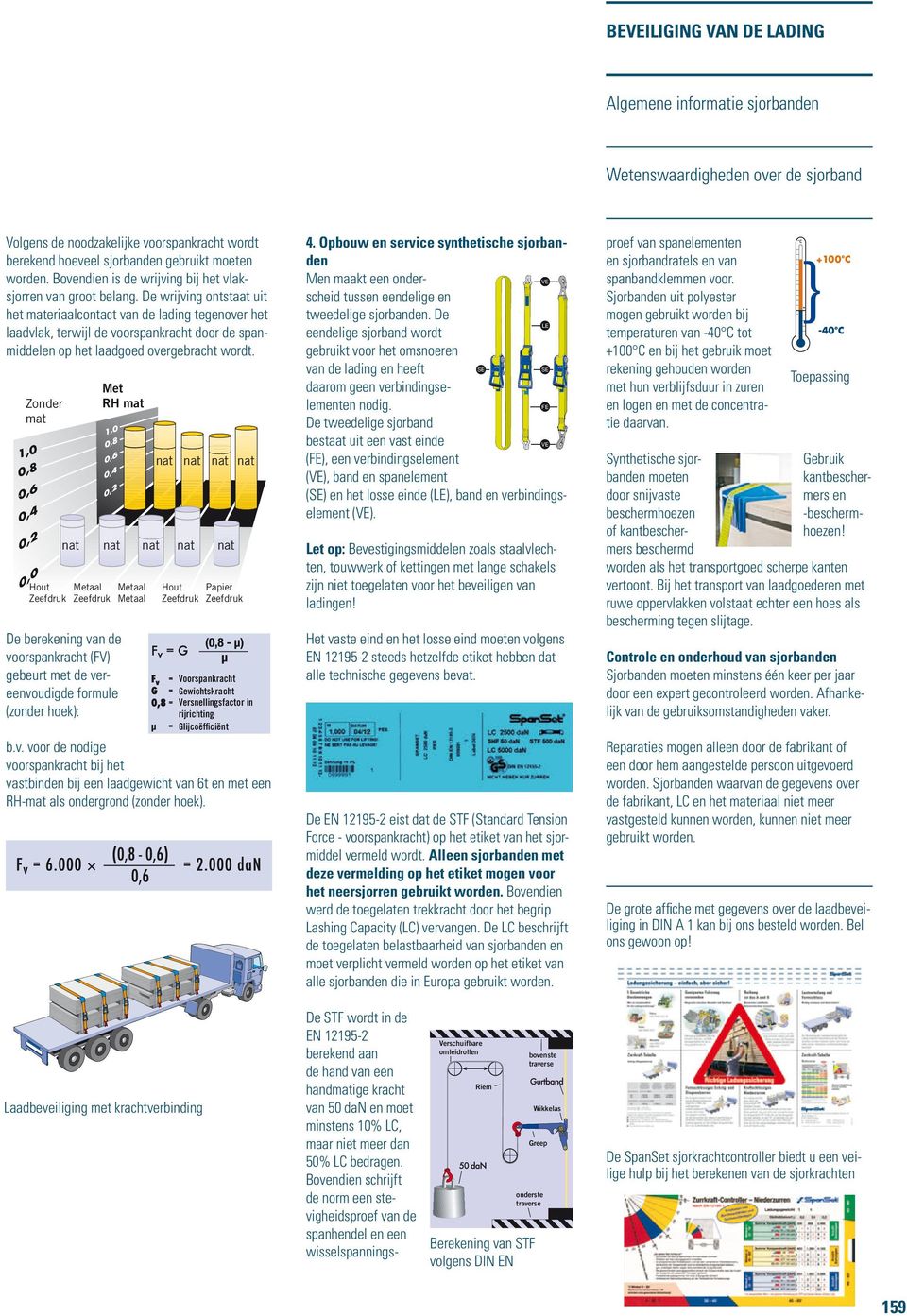 De wrijving ontstaat uit het materiaalcontact van de lading tegenover het laadvlak, terwijl de voorspankracht door de spanmiddelen op het laadgoed overgebracht wordt. 4.