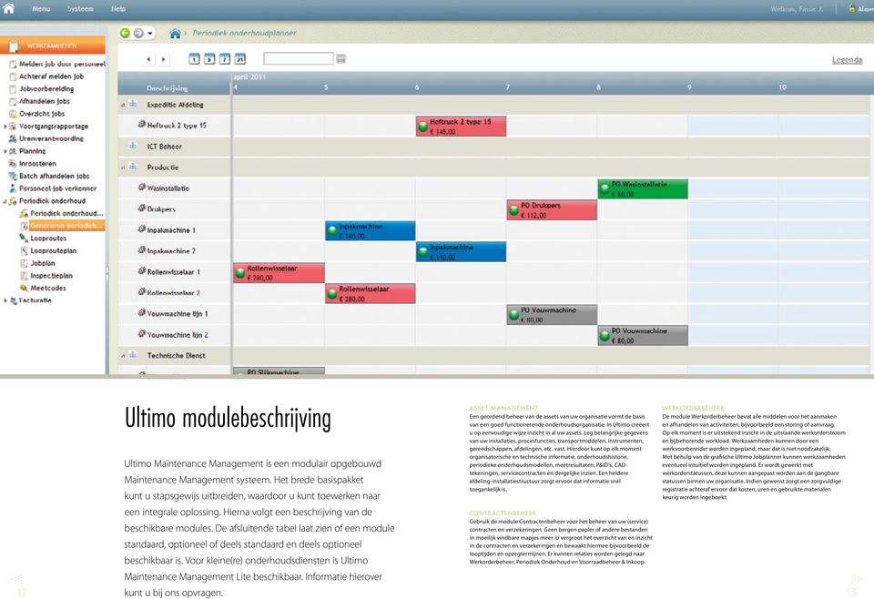 De afsluitende tabel laat zien of een module standaard, optioneel of deels standaard en deels optioneel beschikbaar is.