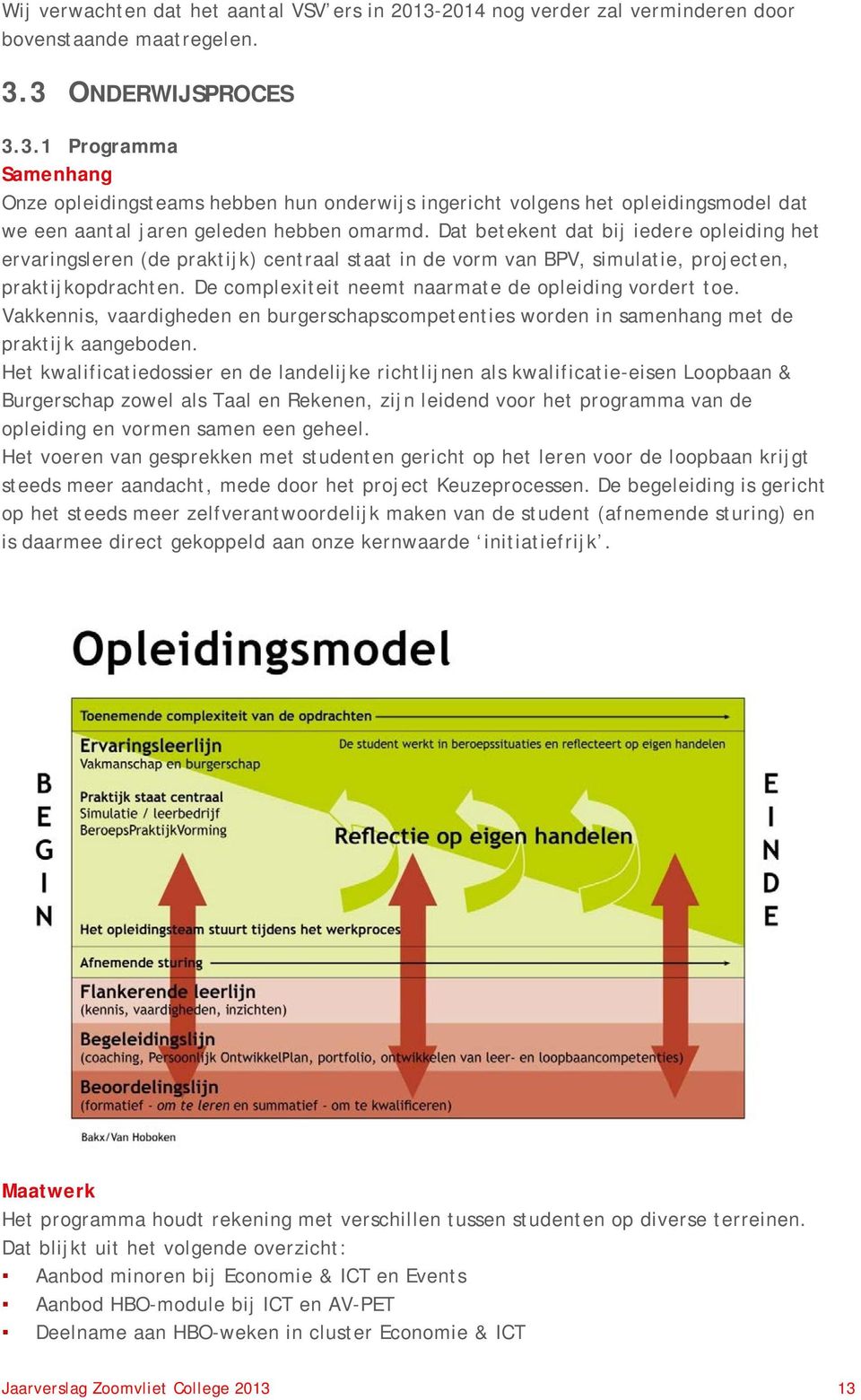 De complexiteit neemt naarmate de opleiding vordert toe. Vakkennis, vaardigheden en burgerschapscompetenties worden in samenhang met de praktijk aangeboden.