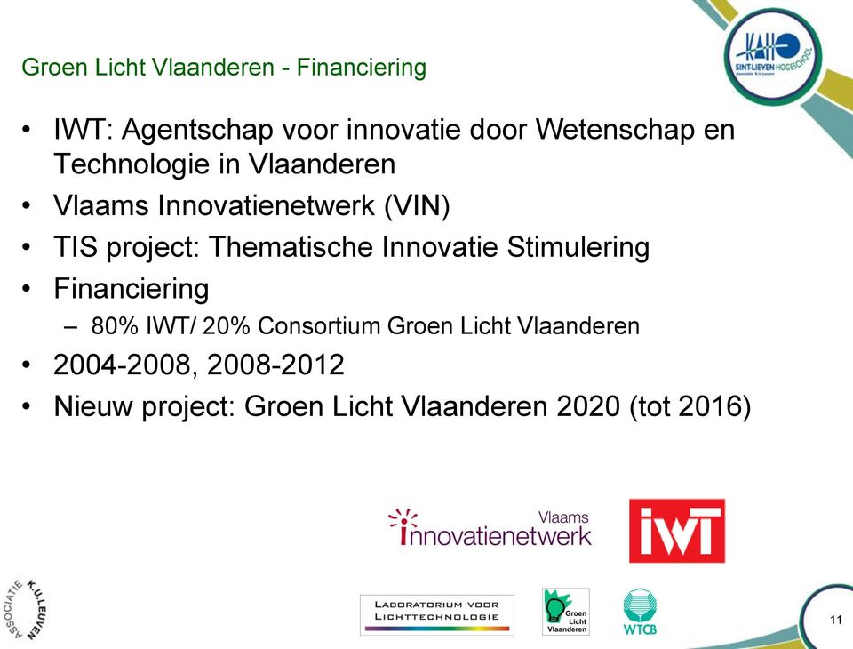 project: Thematische Innovatie Stimulering Financiering 80% IWT/ 20% Consortium