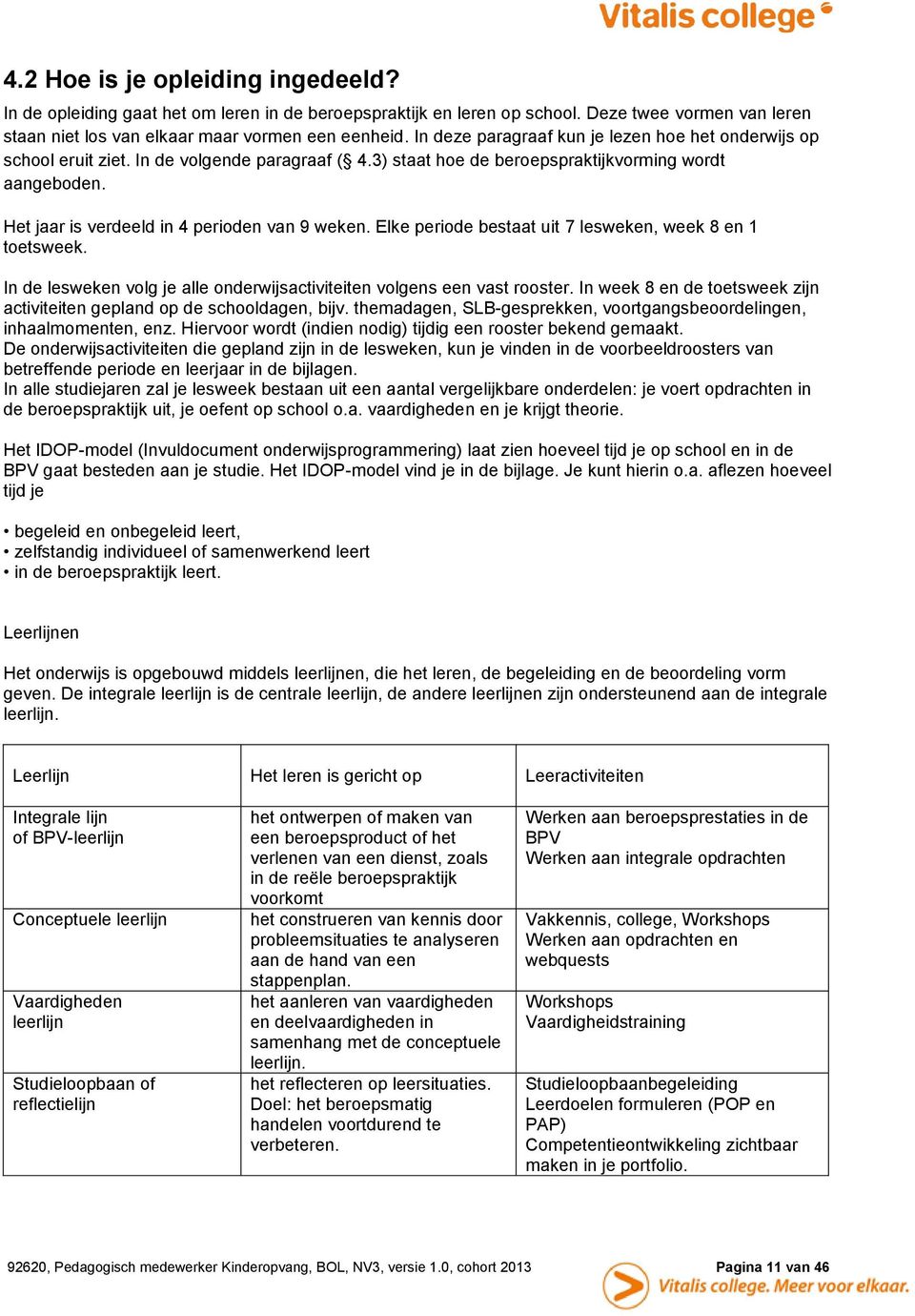 Het jaar is verdeeld in 4 perioden van 9 weken. Elke periode bestaat uit 7 lesweken, week 8 en 1 toetsweek. In de lesweken volg je alle onderwijsactiviteiten volgens een vast rooster.