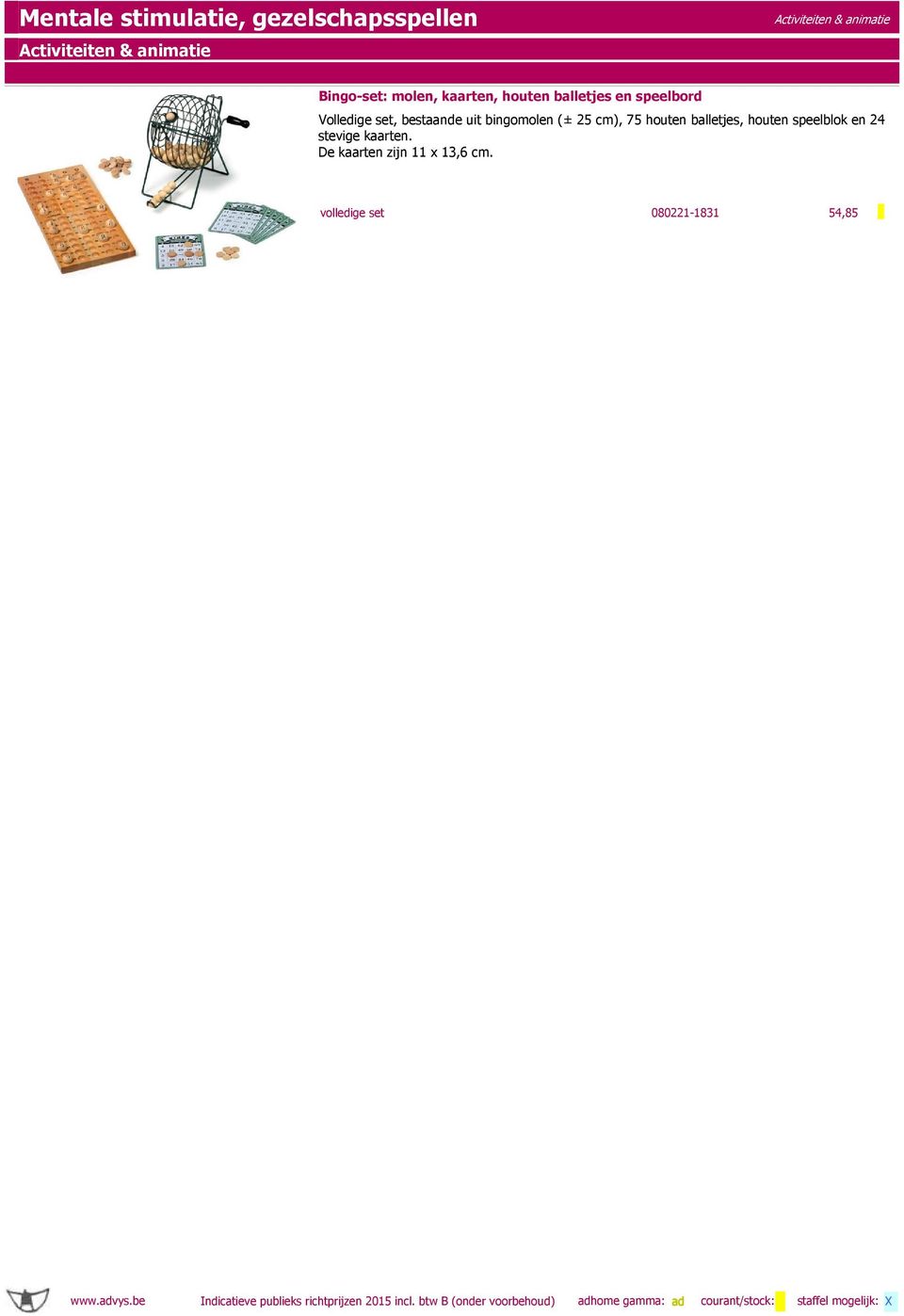 bingomolen (± 25 cm), 75 houten balletjes, houten speelblok en 24